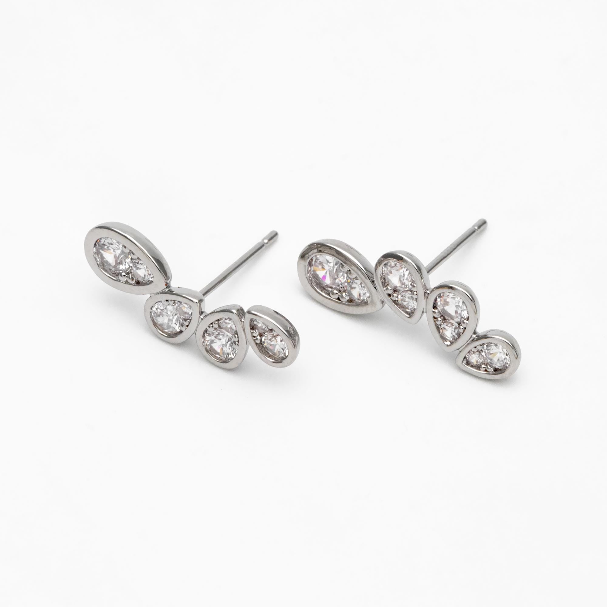 4pcs CZ Pave Gold/ Silver Tone Teardrop Earrings, 18K Gold/ Rhodium Plated Brass, Dainty Stud Earrings (GB-4488)